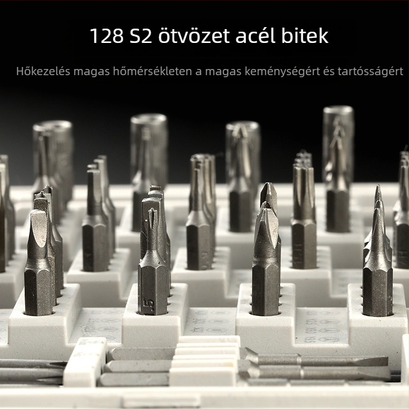 128-in-1 csavarhúzó készlet, mágneses, S2 eszközacélból, tömege 645 g, kézi többfunkciós szétszerelő és precíziós javító eszközkészlet