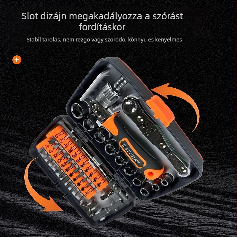 38–in–1 csattogó csavarhúzó készlet háztartási javításokhoz, fej Cr-V acélból, maximális nyomaték 180 N·m, mágneses vég, márka 2880A