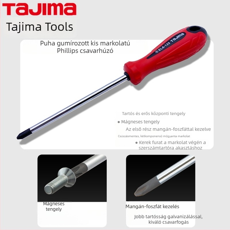 TAJIMA EL sorozat mágneses Philips csavarhúzó puha gumis markolat, Cr-V acél, 3 mm fej