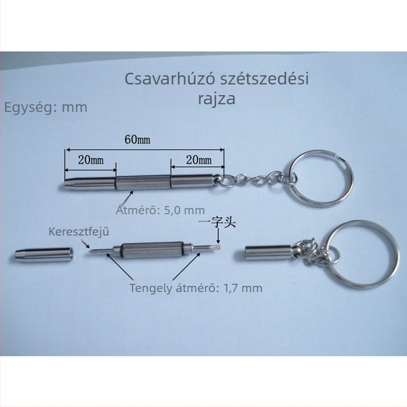Szemüveg csavarhúzó, kettős használatú, keresztes fejű, testre szabható, csavarokhoz 1,6–1,8 mm