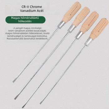 Varrógéphez való csavarhúzó mágneses végű, CR-V króm-vanádium acélból, fa fogantyú, lapos fej, súly 140 g