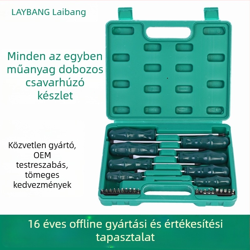 Chrom-vanádium acélból készült mágneses csavarhúzó készlet műanyag tokban, 8 vagy 28 darab, Phillips és laposfejű csavarhúzók