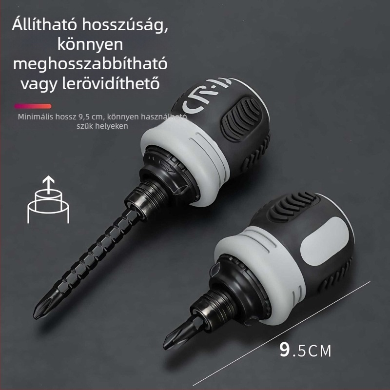 Csavarhúzó ratchet, többfunkciós, dupla fejű, kettős használat, mini teleszkópos kúpos kialakítás, ipari minőség