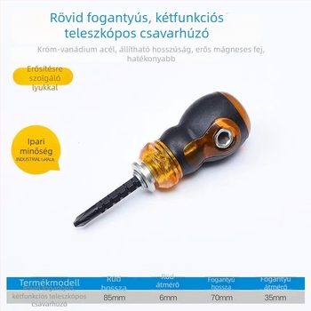 Jiro mini sokoldalú csavarhúzó visszahúzható kereszttel fejjel, rövid nyél, kettős használat