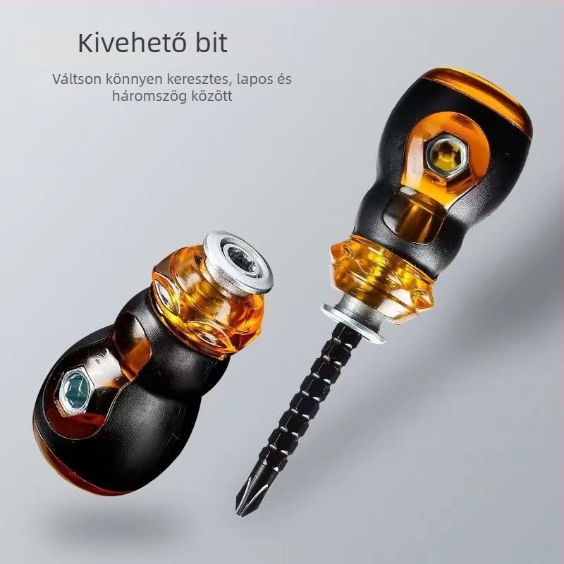 Jiro mini sokoldalú csavarhúzó visszahúzható kereszttel fejjel, rövid nyél, kettős használat