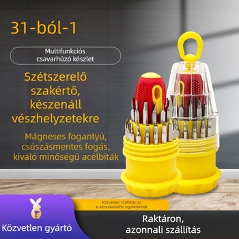 31-in-1 csavarhúzó készlet, króm-vanádium acélból, mágneses, szigetelt, keresztfej, súly körülbelül 138 g