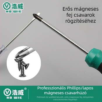 Haowei csavarhúzó készlet: króm-vanádium acélból, szigetelt, mágneses, gumírozott markolattal, kereszthorny és egyenes fejű csavarhúzók