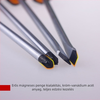 Mágneses króm-vanádium csavarhúzó fekete-sárga gumírozott markolattal, keresztes és egyenes fej
