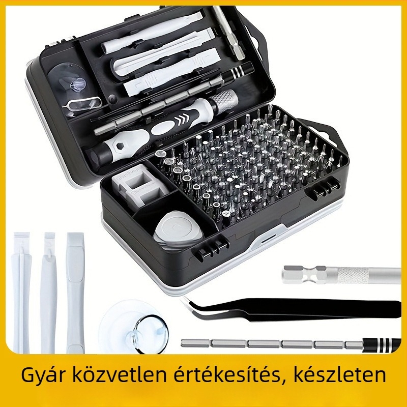 Szerszámkészlet számítógép és mobil szétszereléséhez, 115 az 1-ben, mágneses, szénacélt, 0,46 kg