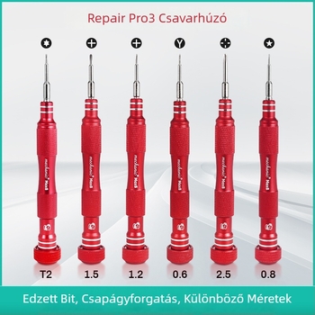 Maintenance Guy telefonjavító csavarhúzó – mágneses, szigetelt, S2-es eszközacél, réz markolat, 1,5 mm, fej: kereszt, háromszög, ötfogú csillag és hatszög