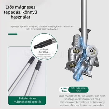 Torx csavarhúzó T-sorozat, virágfejű, középső lyukkal, mágneses, Cr-V acélból, ragasztó bevonatú markolat