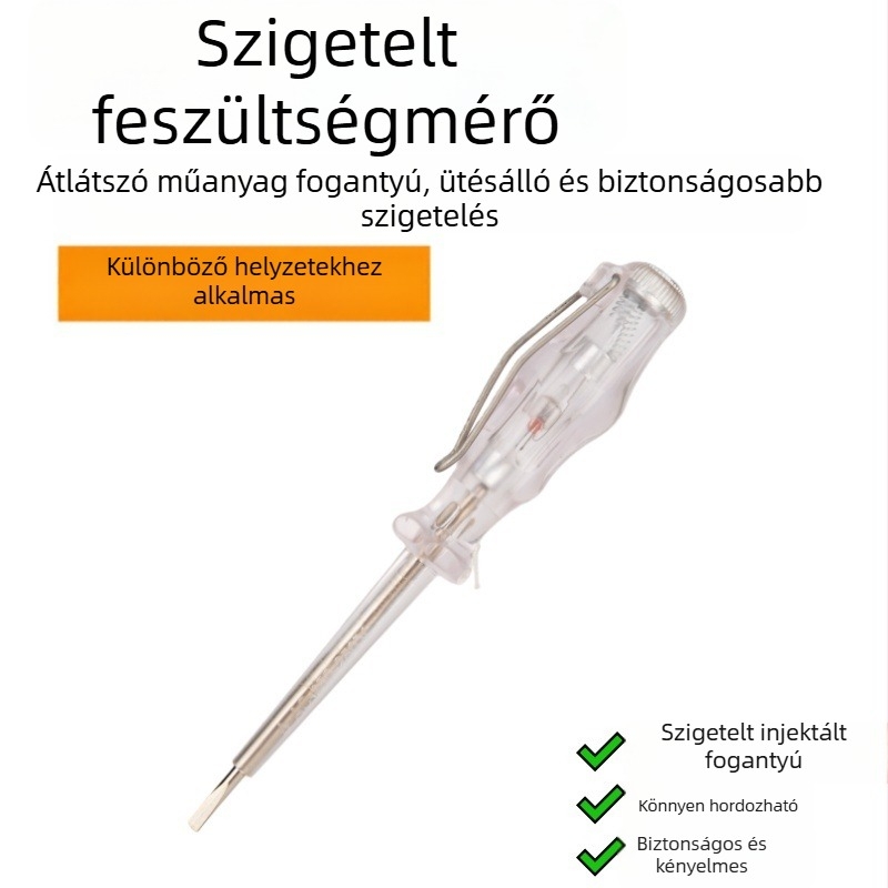 Feszültségmérő csavarhúzó lapos fejjel, izolált CR-V acél tengely, mágneses, PP markolat