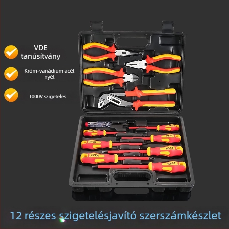 VDE szigetelt szerszámkészlet autójavításhoz – többfunkciós fogó, szigetelt csavarhúzók, erős mágneses készlet