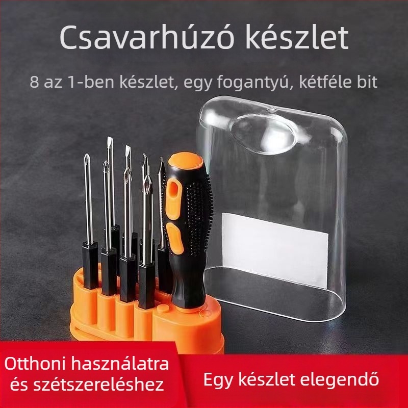 8 az 1-ben multifunkcionális otthoni csavarhúzó készlet, Phillips és lapos fejű bitekkel