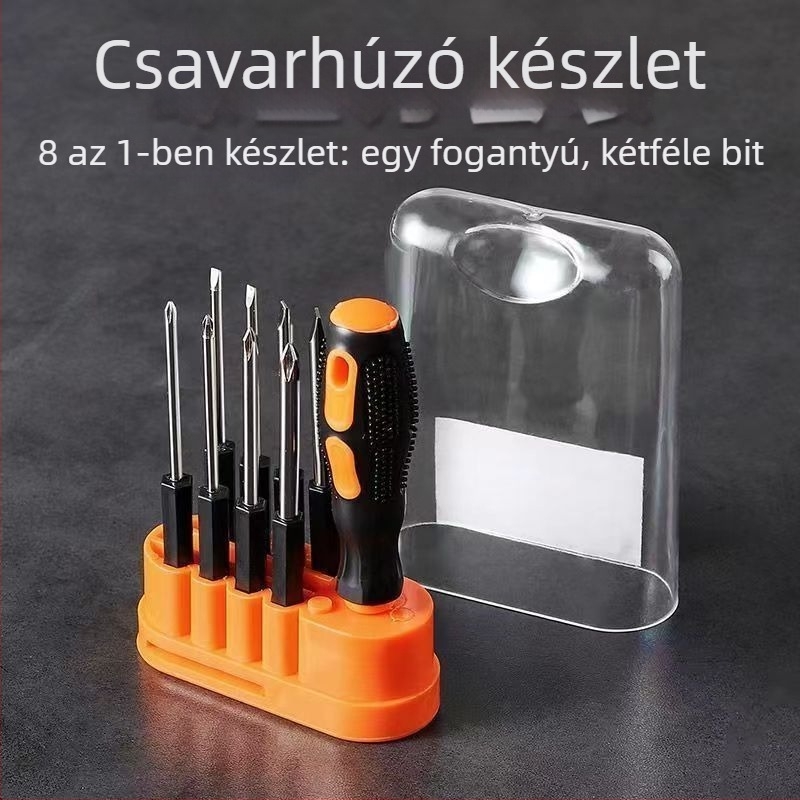 8 az 1-ben multifunkcionális otthoni csavarhúzó készlet, Phillips és lapos fejű bitekkel
