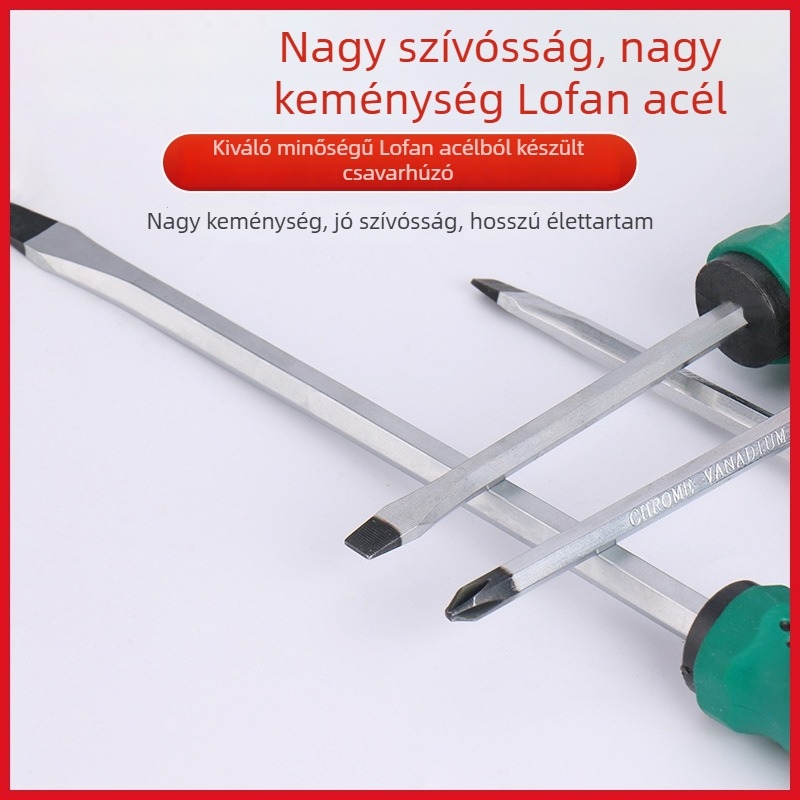 Ipari szintű ütéses csavarhúzó, nagy erősségű Cr-V acélból, mágneses és szigetelt, kompatibilis laposfejű és Phillips tipusu bit-ekhez