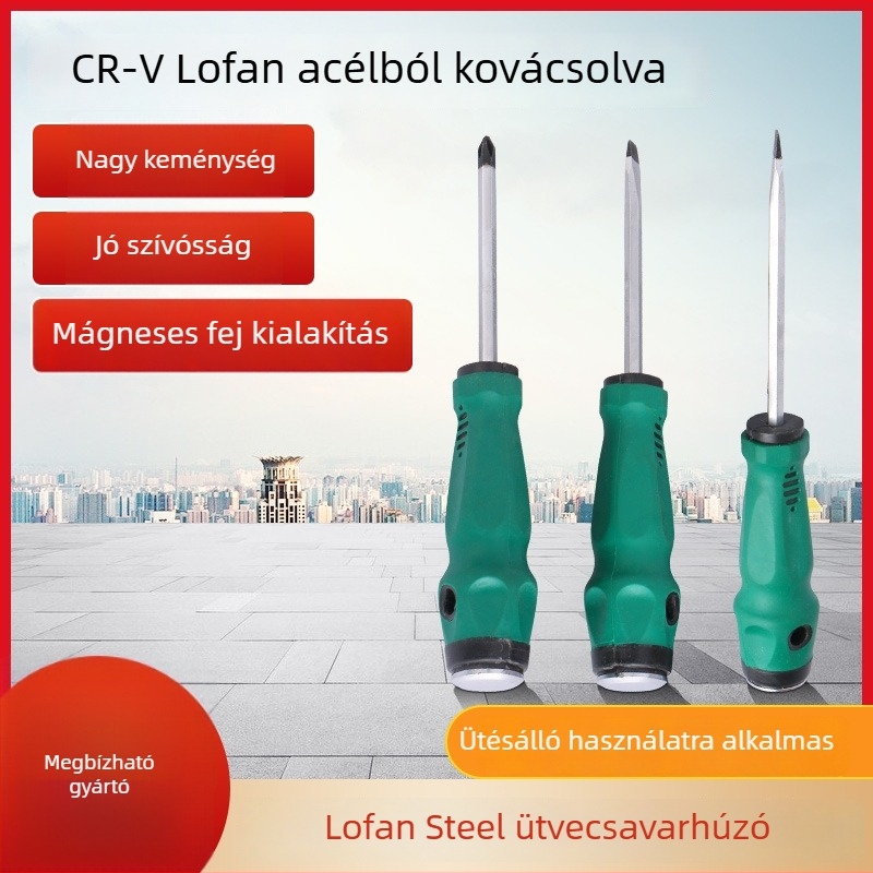 Ipari szintű ütéses csavarhúzó, nagy erősségű Cr-V acélból, mágneses és szigetelt, kompatibilis laposfejű és Phillips tipusu bit-ekhez