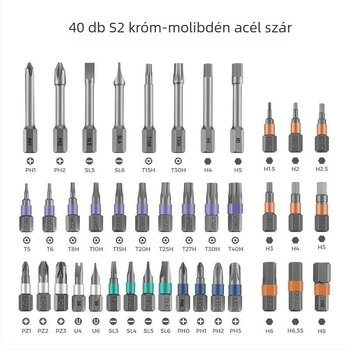 RS1 ráccsal működő csavarhúzó készlet, 42 az 1-ben, S2 szerszámacél, mágneses, háztartási használatra