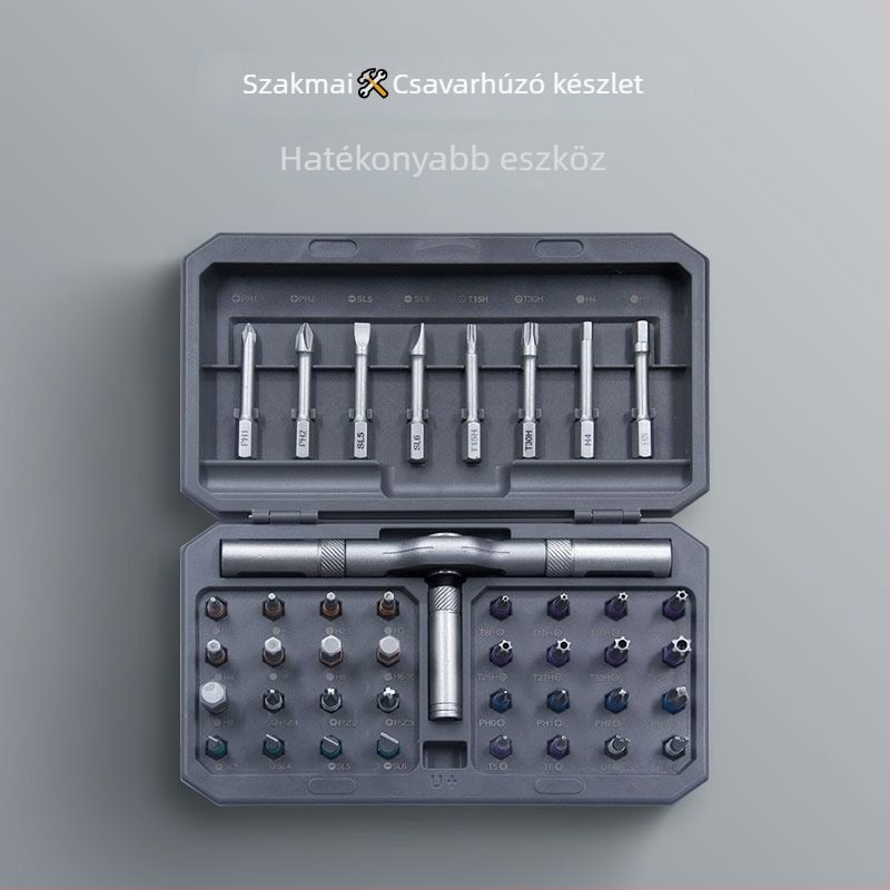 RS1 ráccsal működő csavarhúzó készlet, 42 az 1-ben, S2 szerszámacél, mágneses, háztartási használatra