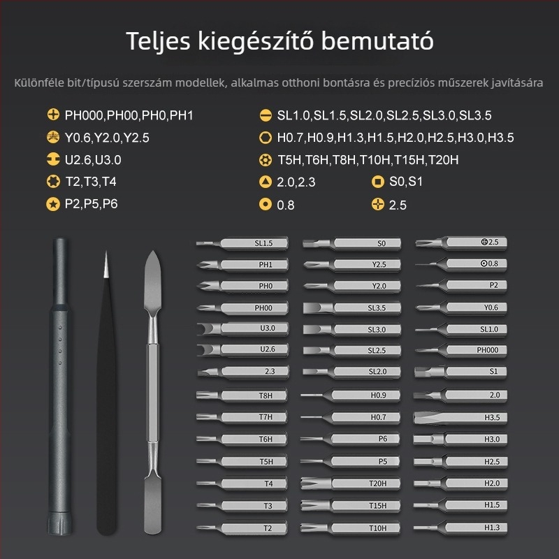 44 az 1-ben precíz csavarhúzó készlet a mobilt és számítógépek javításához – mágneses, CR-V acélból, súly 0.25, szigetelés nélkül