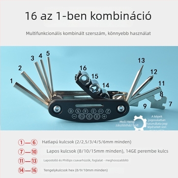 Többfunkciós összecsukható csavarhúzó és hatszögletű kulcs készlet, 16 az 1-ben, hordozható, levehető, S2 ötvözetű szerszámacéllal