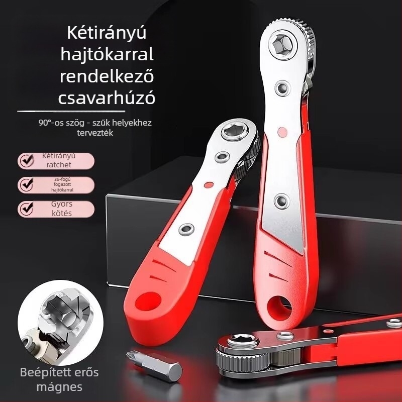 Derékszögű mágneses csavarhúzó készlet, keresztes és lapos rövid bitekkel, 25 N·m maximális nyomaték, szénacél penge, mágneses, szigetelt