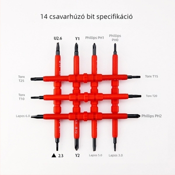 Határokon átívelő csavarhúzó készlet villanyszerelőknek, szigetelt, mágneses, keményített bitokkal, javító készlet
