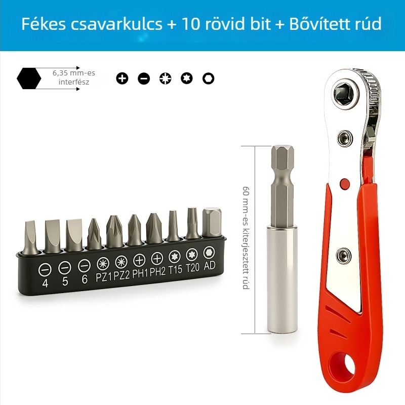 Recézett csavarhúzó készlet – kétirányú, kompakt, többfunkciós rövid bitkészlettel (Cr-V penge, mágneses, Chuanxing márka)