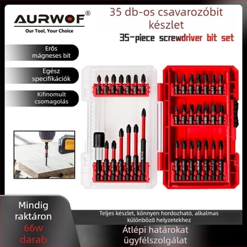 Elektromos csavarhúzó mágneses bitekészlet, 35 darab, S2 szerszámacél, keresztes Philips bitek