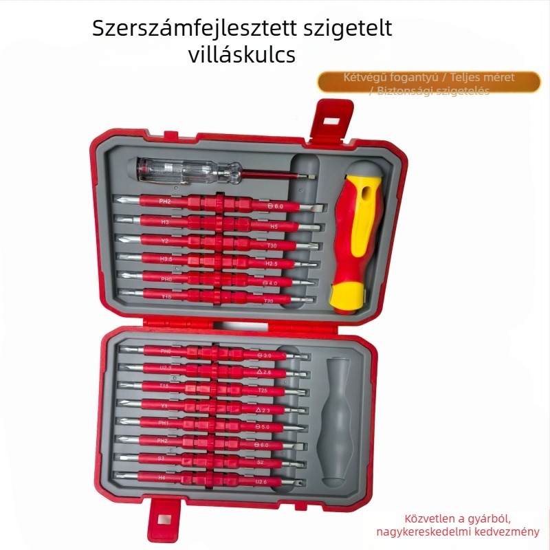 Jf csavarhúzó készlet villanyszerelőknek – teljes szerszámkészlet Cr-V króm-vanádium acélból, izolált markolatok, nem mágneses, súly 1.12 kg