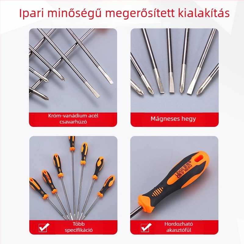 Ipari minőségű kereszt- és egyenes fejű csavarhúzó cserélhető bitkkel a szétszereléshez