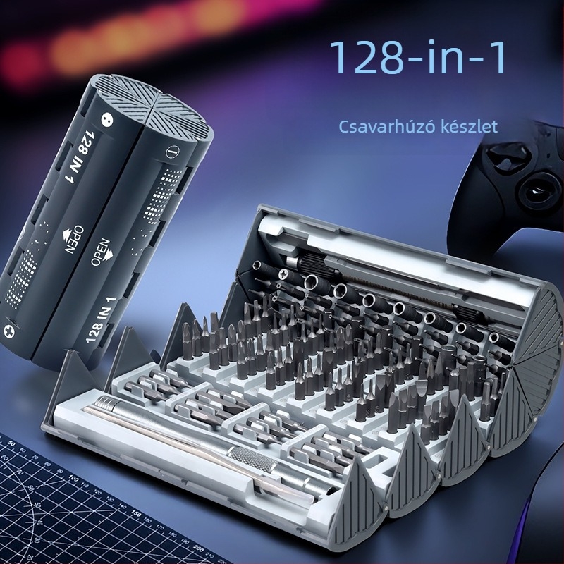 Debo hardware 128-in-1 csavarhúzó készlet otthoni javításhoz, hengeres hordozható kialakítás, professzionális, többfunkciós, S2 szerszámacél