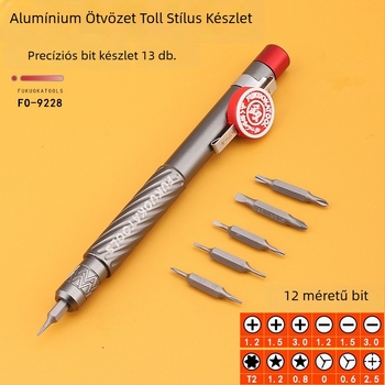 Toll-stílusú precíz csavarhúzó cserélhető fejekkel ( keresztes és lapos ), CR-V acél, mágneses, szigetelés nélküli, körülbelül 0,05 kg