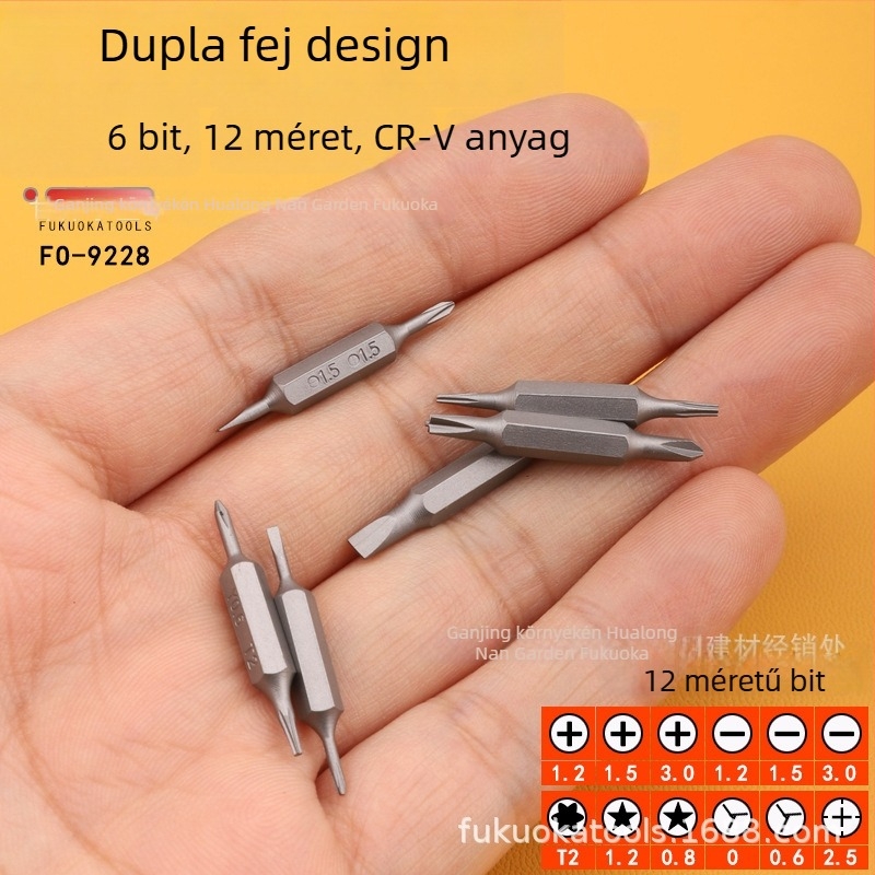 Toll-stílusú precíz csavarhúzó cserélhető fejekkel ( keresztes és lapos ), CR-V acél, mágneses, szigetelés nélküli, körülbelül 0,05 kg