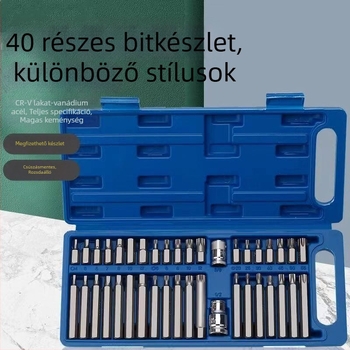 40 darabos csavarhúzóbit-készlet, S2-ötvözetű szerszámacél, mágneses, 12-szögű hex bitek, többfunkciós