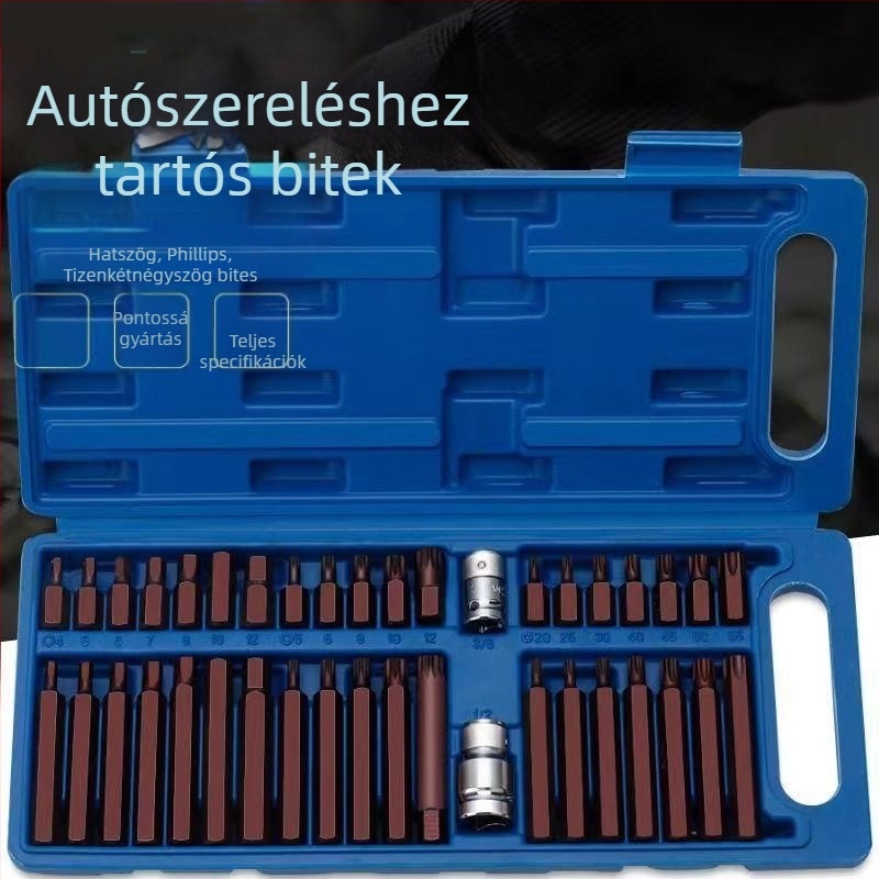 40 darabos csavarhúzóbit-készlet, S2-ötvözetű szerszámacél, mágneses, 12-szögű hex bitek, többfunkciós