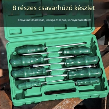 8 részes szénacél csavarhúzó készlet síkfejű, Philips és Torx típusú bitekkel, háztartási és ipari használatra