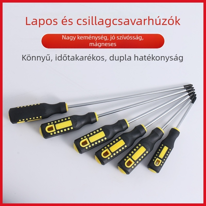 Keresztfejű mágneses csavarhúzó króm-vanádium acélból, ergonómikus markolattal