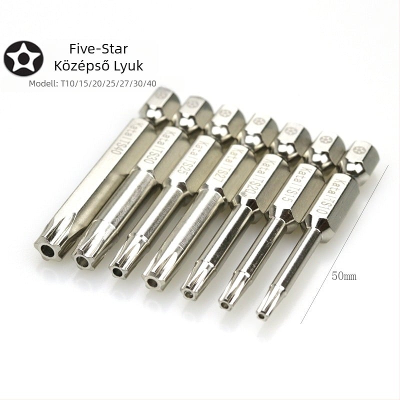 7 darabos Torx bit készlet 1/4 hüvelykes meghajtóval, mágneses, S2 szerszámacél, Katar/Qida