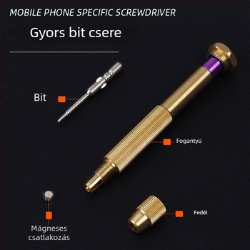 S2 ötvözetből készített precíz csavarhúzó cserélhető fejjel okostelefonok javítására (Apple és Android) – mágneses, szigetelés nélküli, súly 0.045