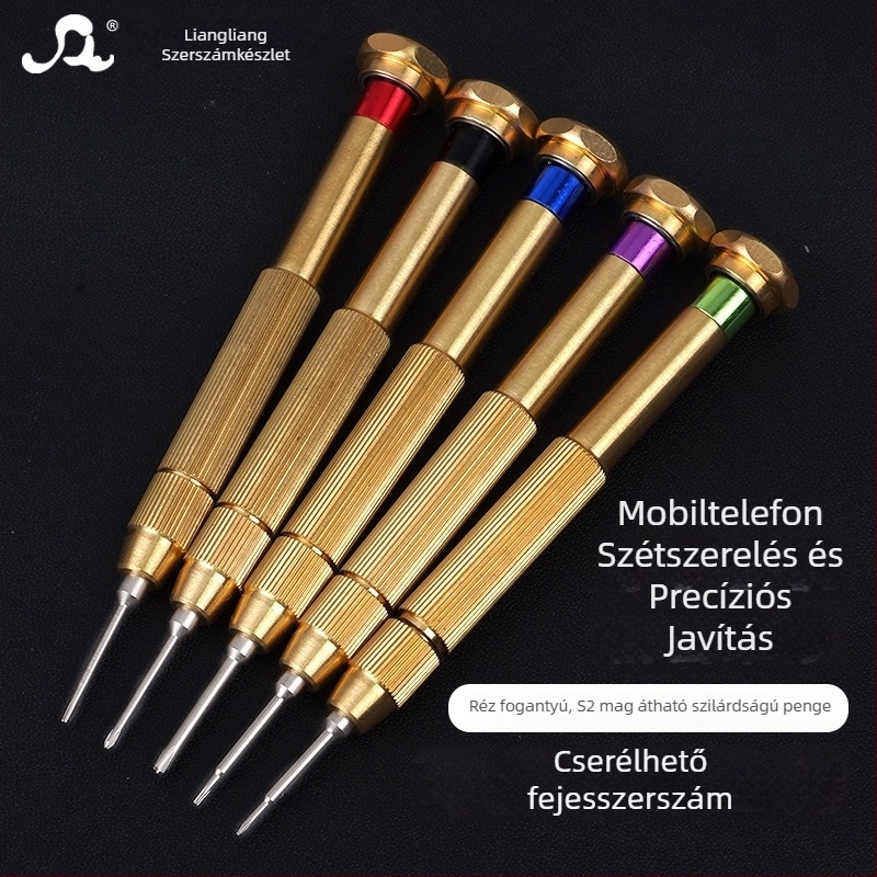 S2 ötvözetből készített precíz csavarhúzó cserélhető fejjel okostelefonok javítására (Apple és Android) – mágneses, szigetelés nélküli, súly 0.045