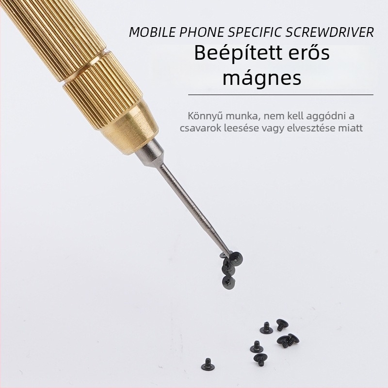 S2 ötvözetből készített precíz csavarhúzó cserélhető fejjel okostelefonok javítására (Apple és Android) – mágneses, szigetelés nélküli, súly 0.045