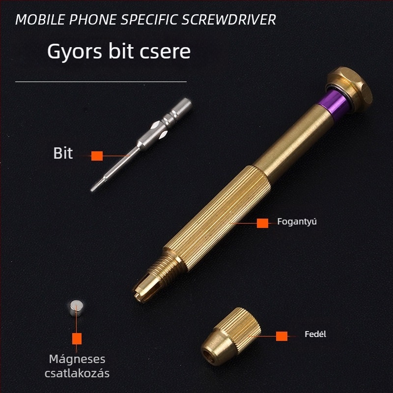 S2 ötvözetből készített precíz csavarhúzó cserélhető fejjel okostelefonok javítására (Apple és Android) – mágneses, szigetelés nélküli, súly 0.045