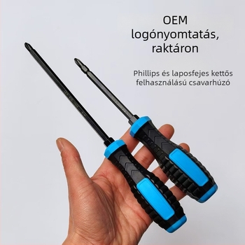 Kétfejű csavarhúzó PH2 kereszt- és egyenes vég, állítható fej, 2 az 1-ben multifunkciós szerszám