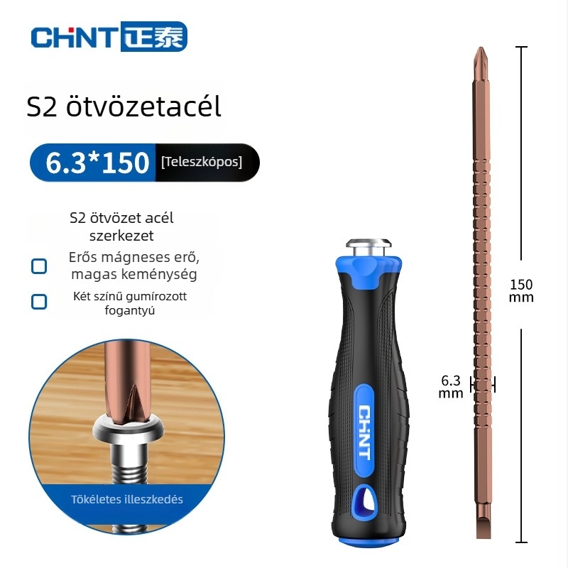 Chint többfunkciós csavarhúzó készlet lapos- és keresztfejű, mágneses és szigetelt CR-V acélból, PP markolat