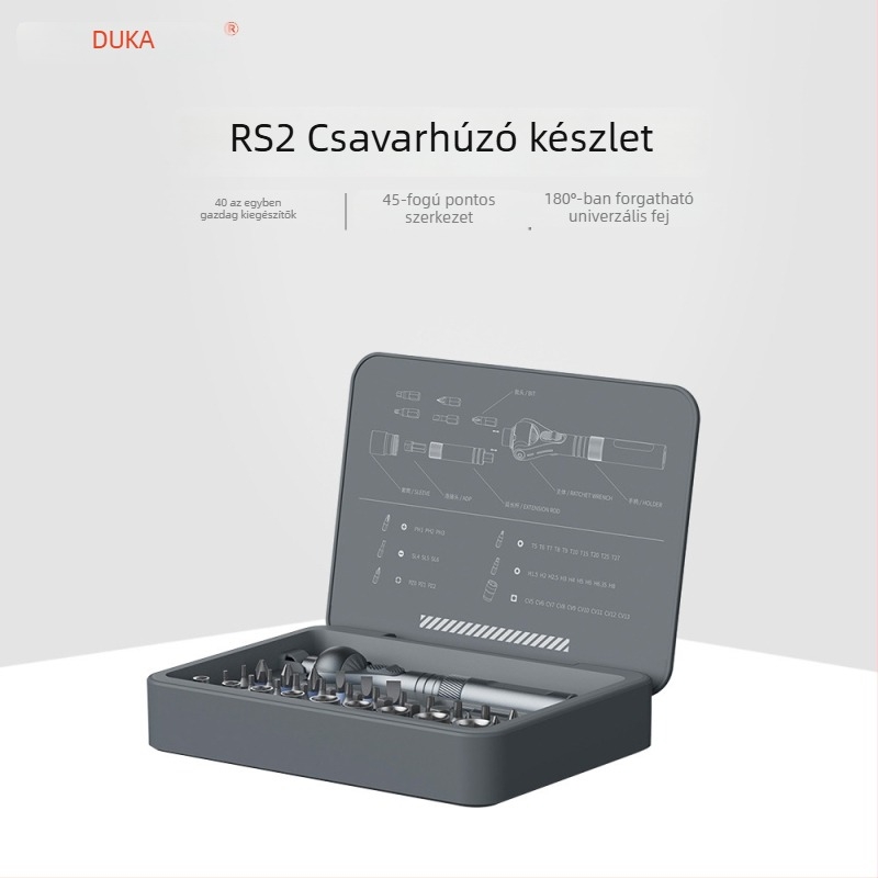 Duke RS2 40-in-1 racsnis csavarhúzó készlet mágneses bitekkel, S2 ötvözetű acélból, univerzális racsnis fogantyú