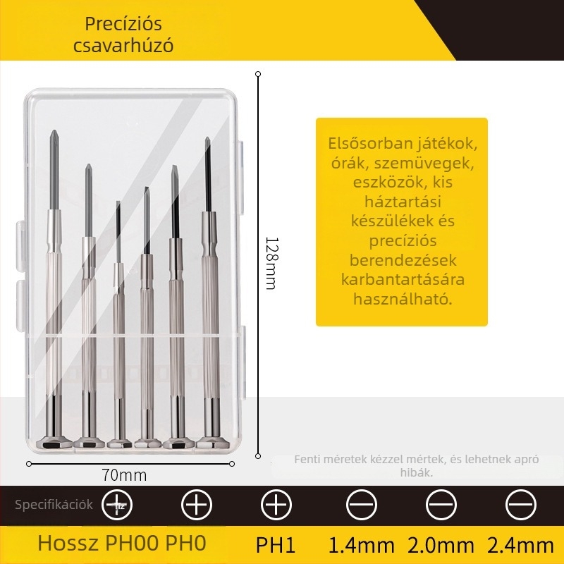 Deli tools 6 részes precíz csavarhúzó készlet órák és mobiltelefonok javítására, mágneses, szigetelt, szénacél pengék, tömege 125 g