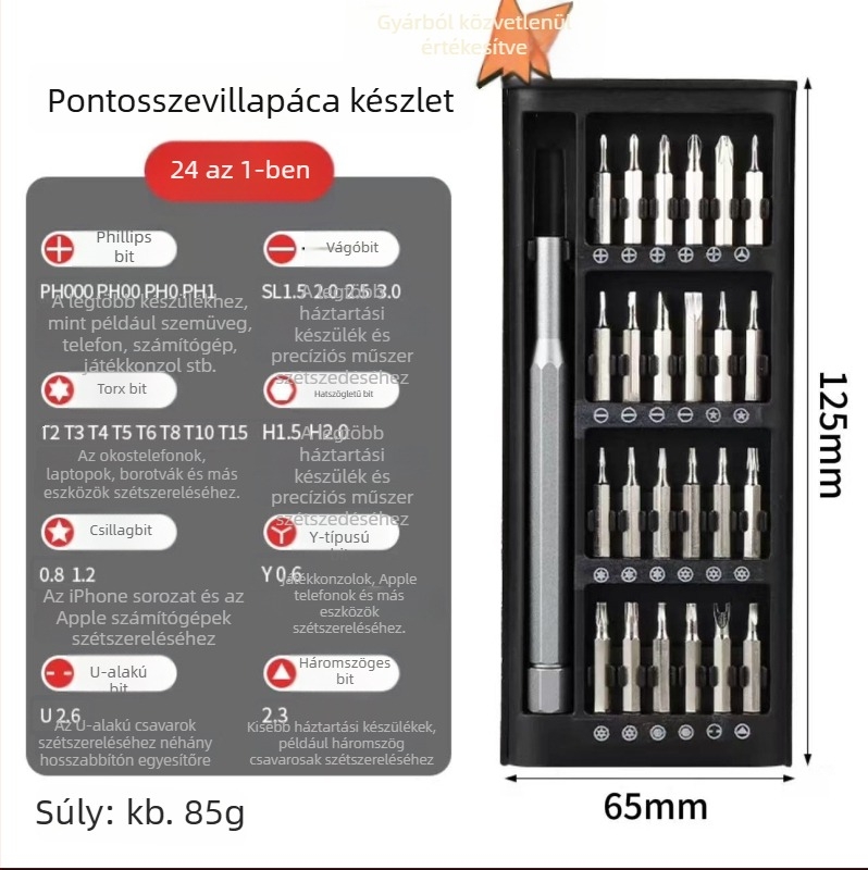 24 az 1-ben mágneses csavarhúzó készlet otthoni javításhoz, telefon és számítógép szétszereléséhez – 45# acél, nem szigetelt