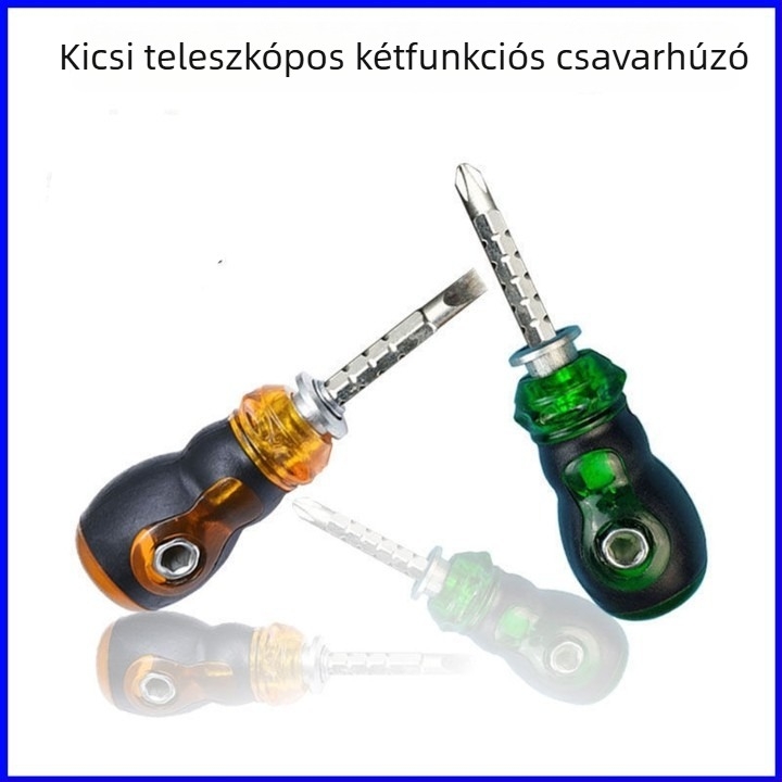 Kihúzható kettős fejű csavarhúzó (kereszt- és lapos fej; 45# acélból; mágneses; gumírozott fogantyú)