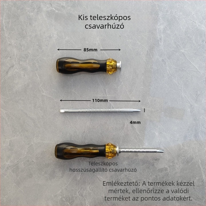 Kihúzható kettős fejű csavarhúzó (kereszt- és lapos fej; 45# acélból; mágneses; gumírozott fogantyú)